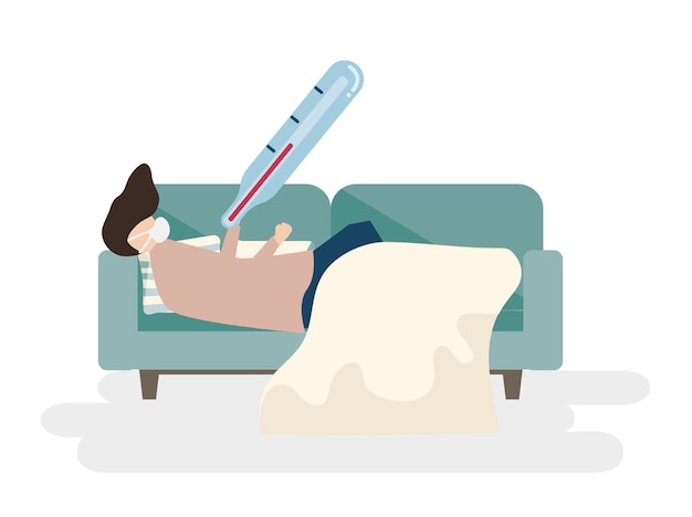 Free Vector illustration of a sick man on a sofa