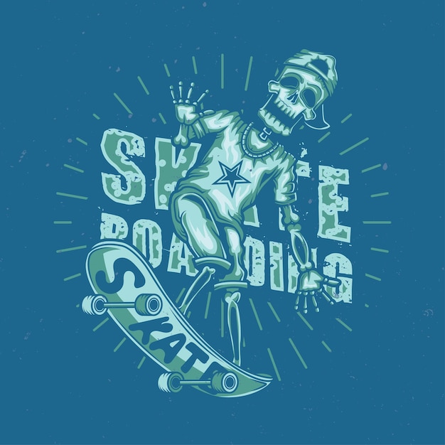 Free vector illustration of skeleton on skate board