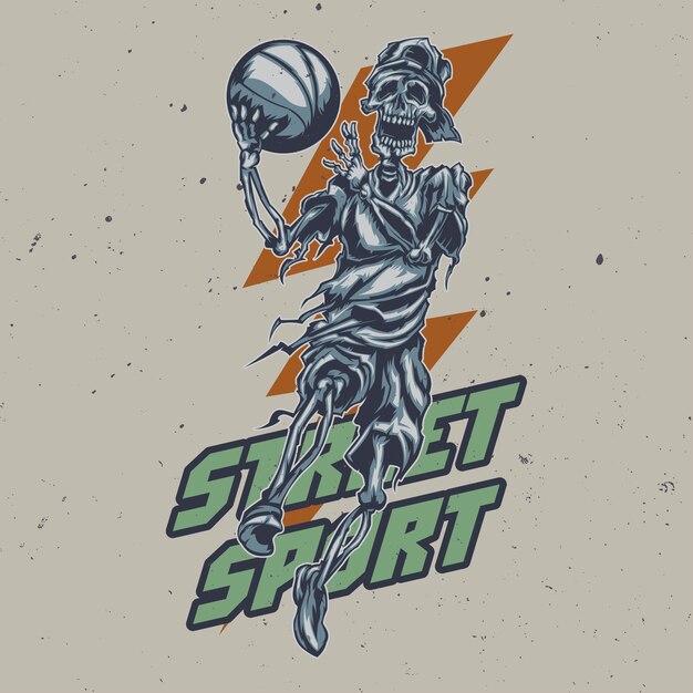 illustration of skeleton streetball player