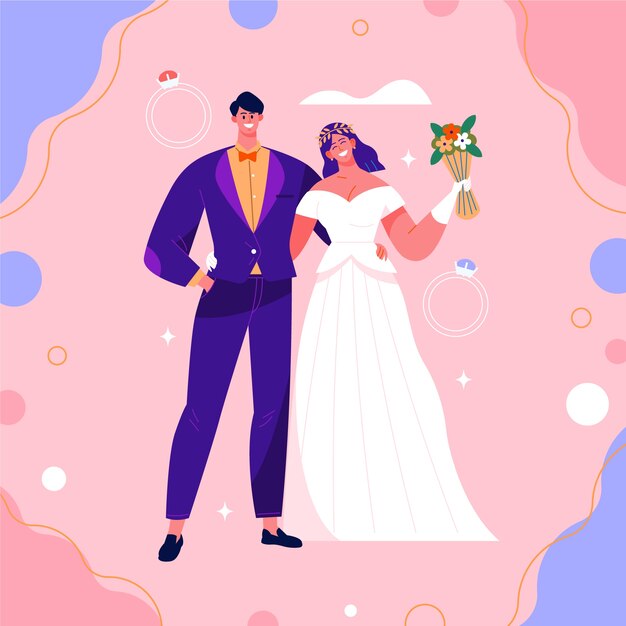 Illustration of smiley wedding couple