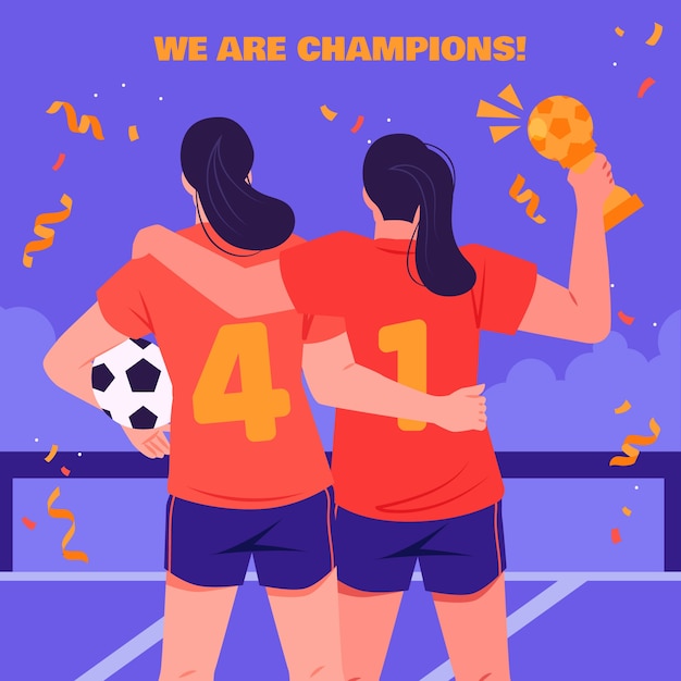 Free Vector illustration of spanish football players celebrating their victory at the stadium