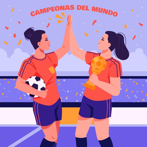 Illustration of spanish football players celebrating their victory