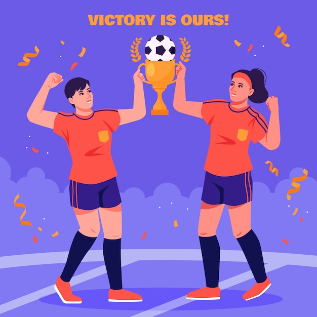 Illustration of spanish football players holding the trophy after winning