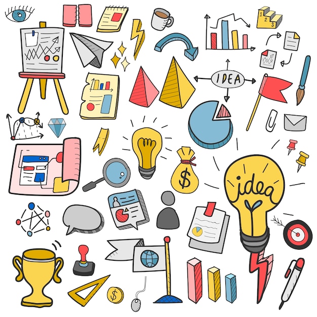 Illustration of startup business doodle collection