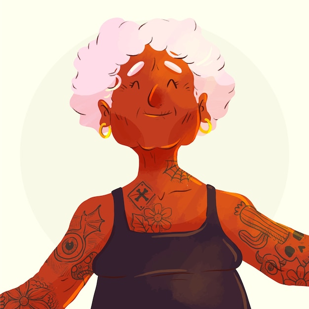 Free Vector illustration of tattooed old person