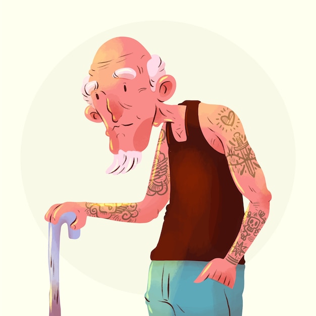 Free Vector illustration of tattooed old person