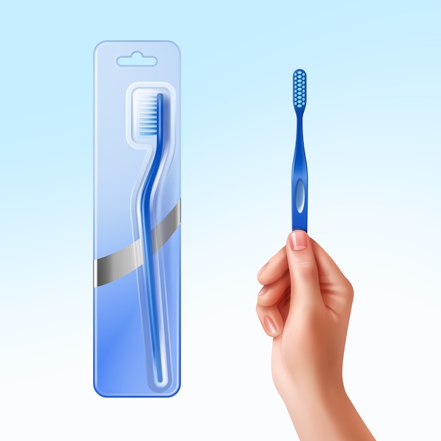 illustration of toothbrush in hand and in packaging