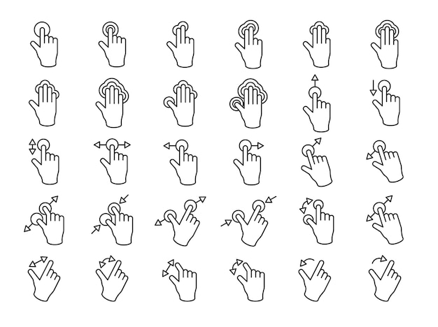 Illustration of touch screen hands gesture in thin line