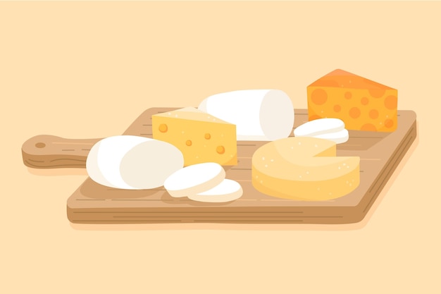 Free Vector illustration of types of cheese on wooden board