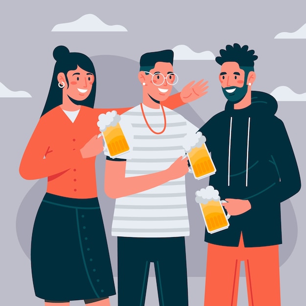 Illustration with characters toasting