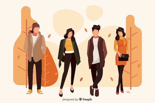 Illustration with characters wearing clothes