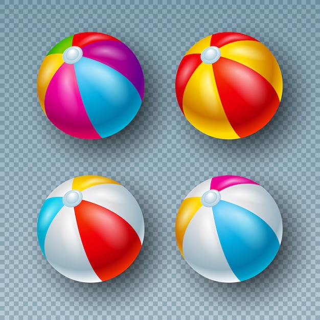 Illustration with Colorful Beach Ball Collection Isolated on Transparent