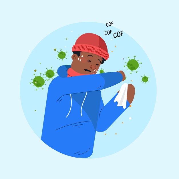 Illustration with coughing person coronavirus