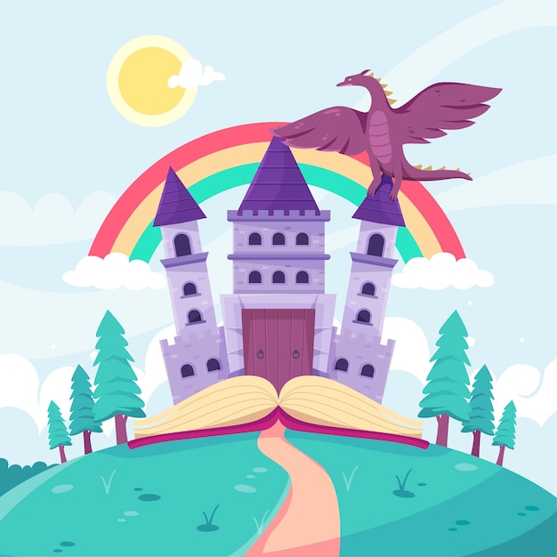 Free Vector illustration with fairytale castle theme