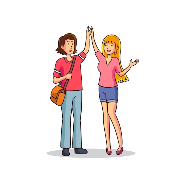 Illustration with females giving high five