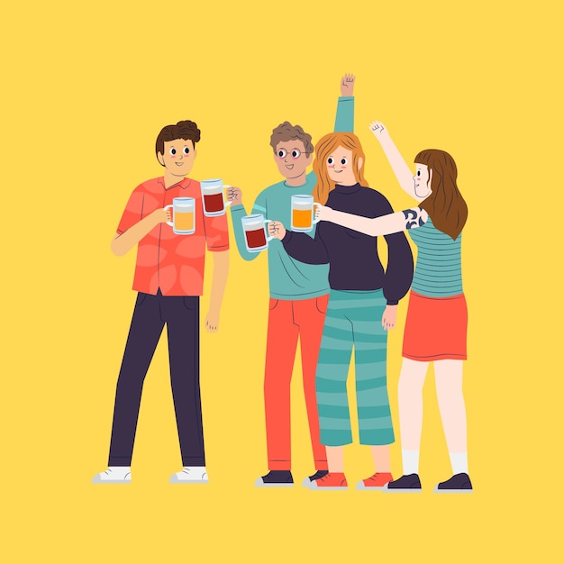 Illustration with friends toasting