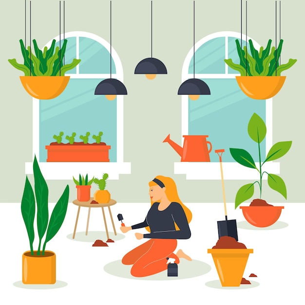 Free Vector illustration with gardening at home