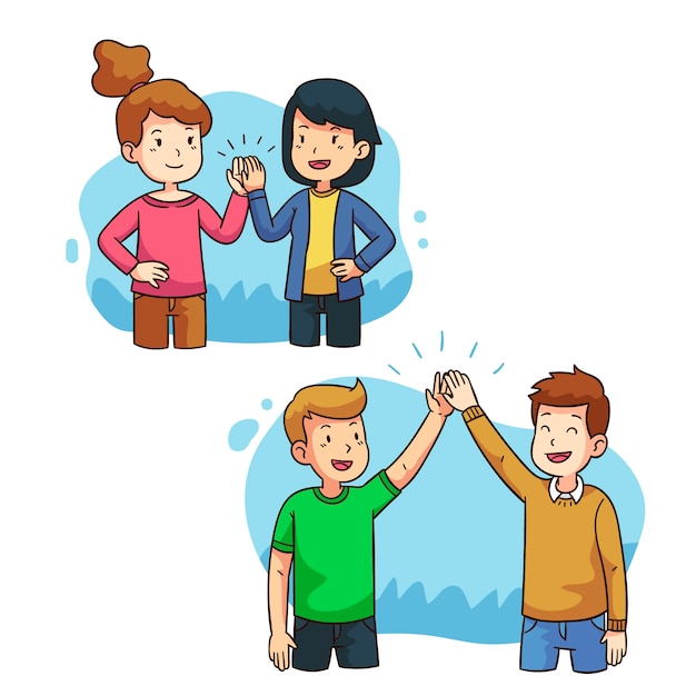 Illustration with people giving high five