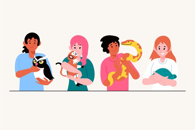 Illustration with people having different pets