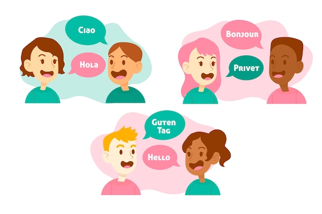 Illustration with people talking different languages