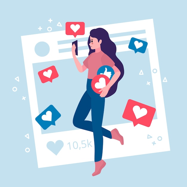 Illustration with person addicted to social media design