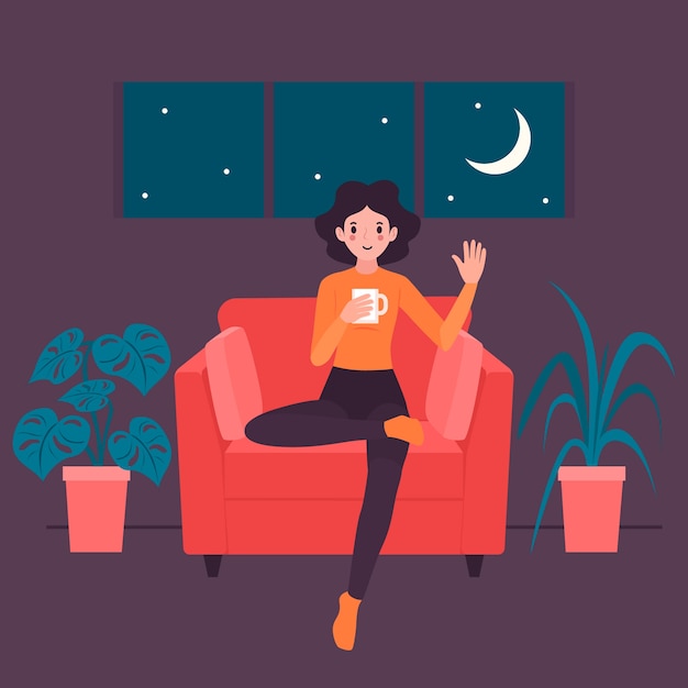 Illustration with person relaxing at home concept