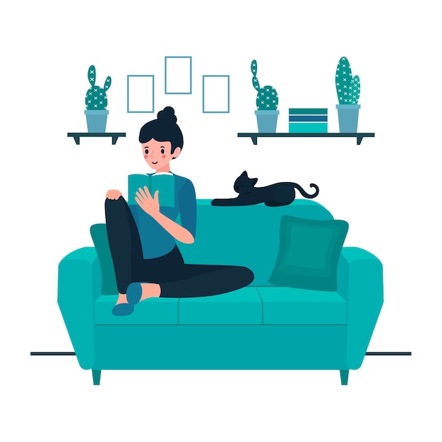 Illustration with person relaxing at home