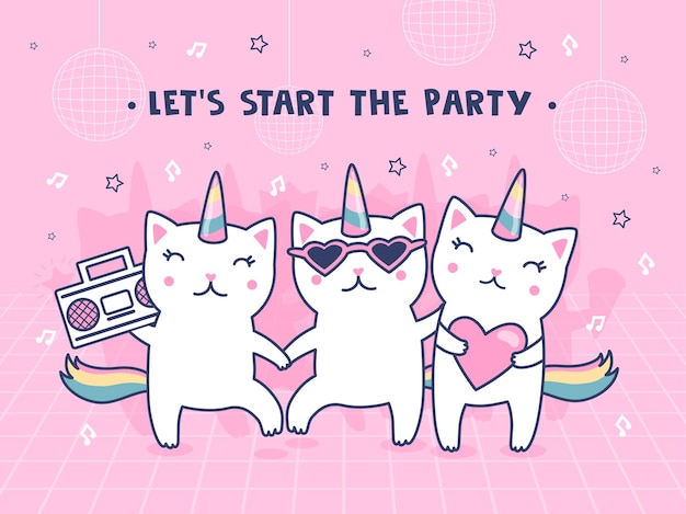 Free Vector illustration with unicorn cats