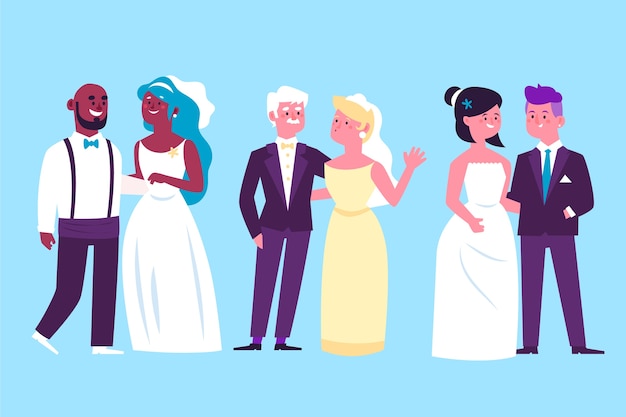 Free Vector illustration with wedding couple collection theme