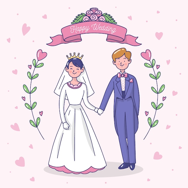 Illustration with wedding couple