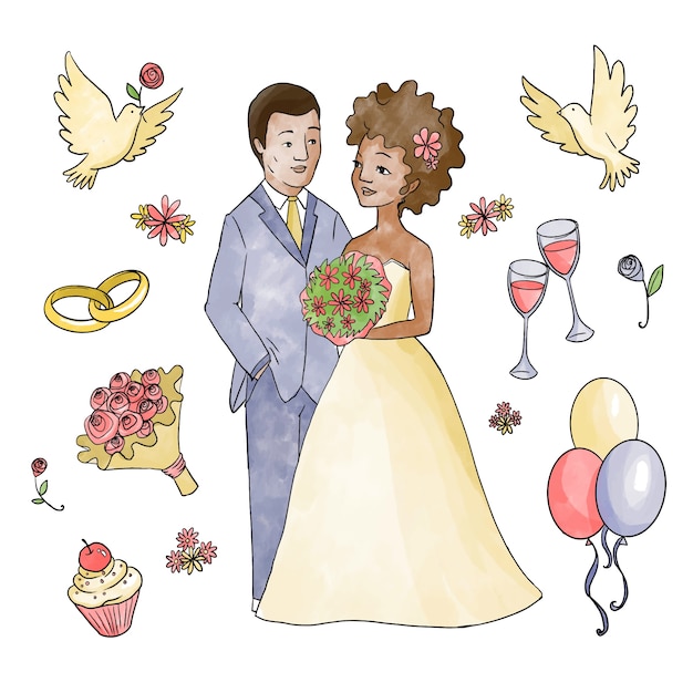 Free Vector illustration with wedding couple