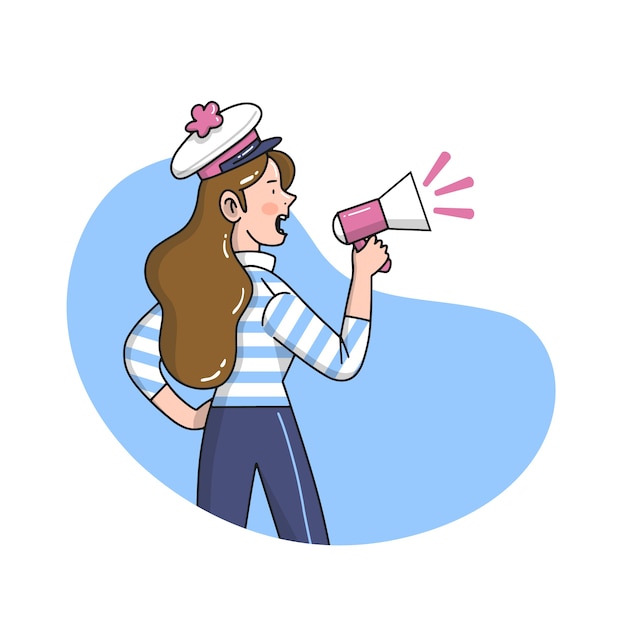 Illustration woman screaming with a megaphone concept