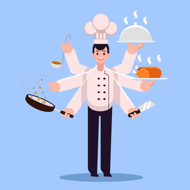 Free Vector illustration of young chef multitasking