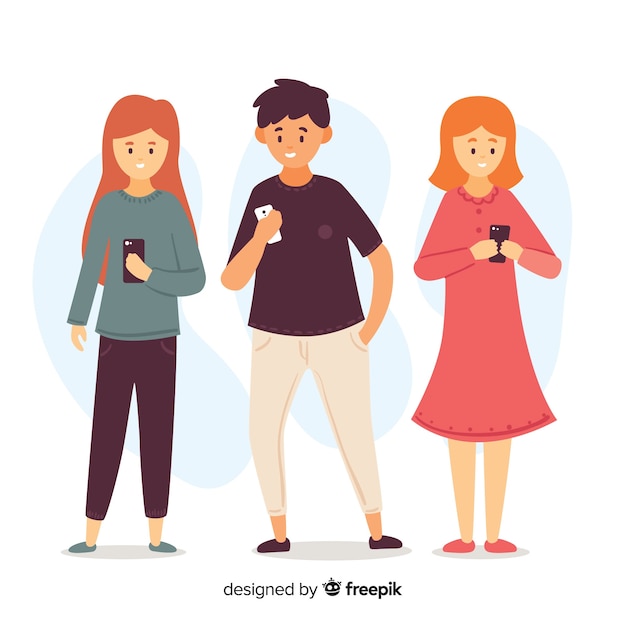 Illustration of young people looking at their smartphones