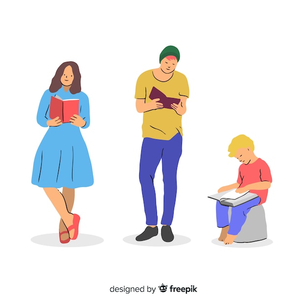 Free vector illustration of young people reading together