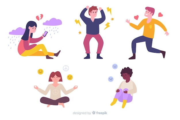 Illustration of young people with different emotions