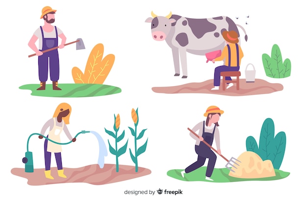 Illustrations of farmers working collection