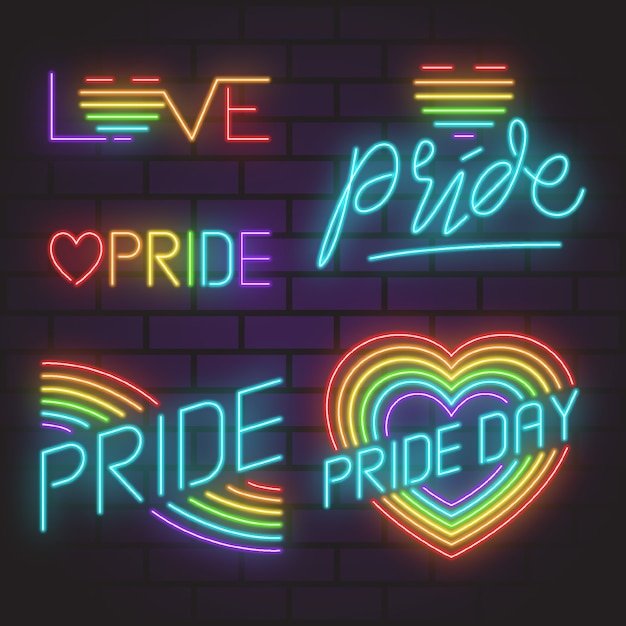 Illustrations pack pride day neon signs