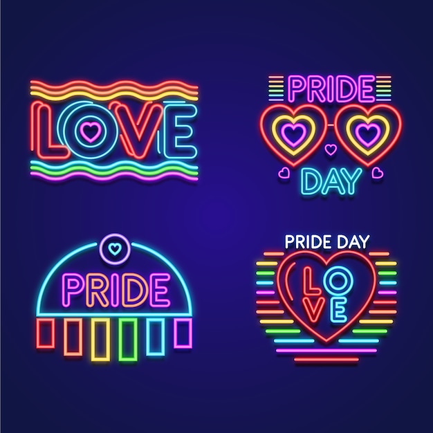 Illustrations pride day neon signs pack