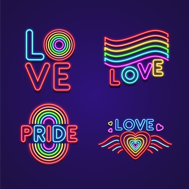 Illustrations pride day neon signs set