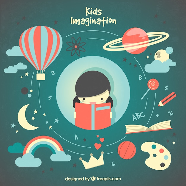 Free Vector ilustrated girl imagination