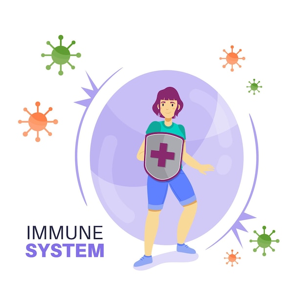 Immune system character with shield