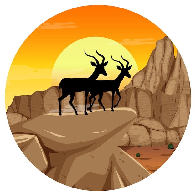 Free Vector impala animal silhouette in savanna forest