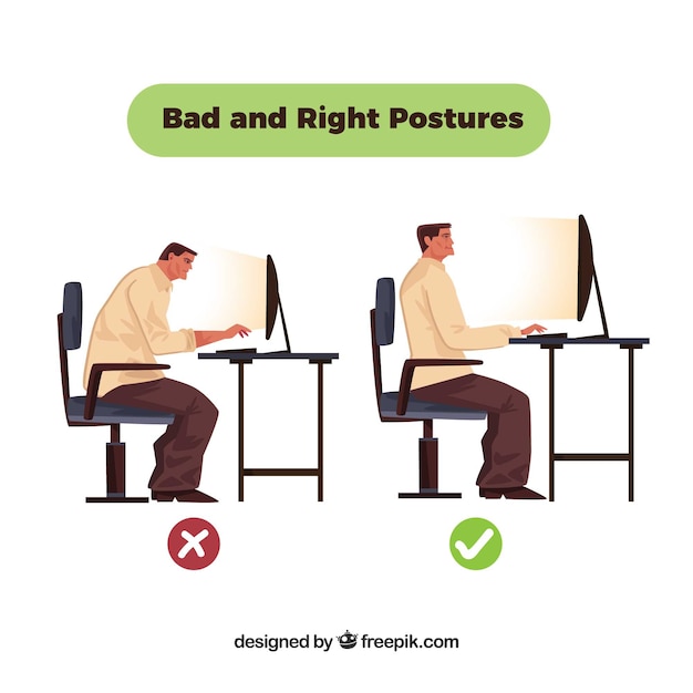 Free Vector incorrect posture in front of the computer