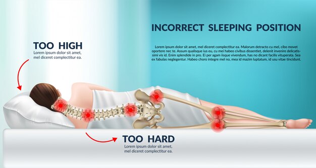 Incorrect posture for sleep on pillow and mattress