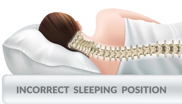 Free Vector incorrect posture for sleep on regular pillow.