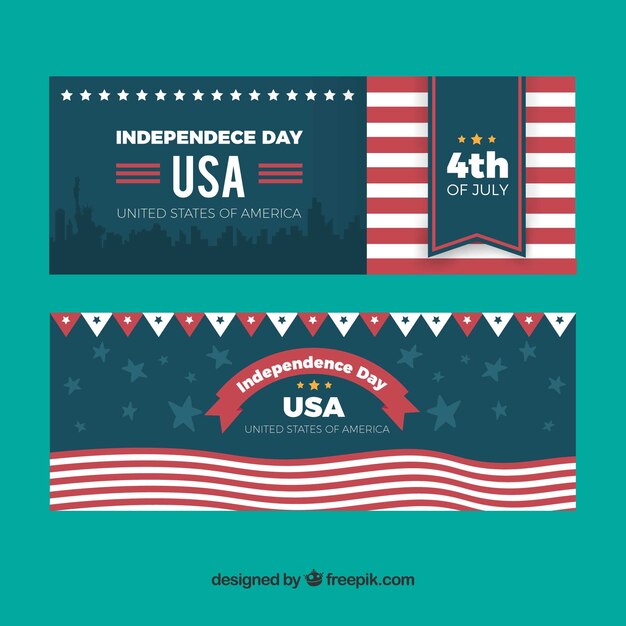 Independence day banners with garland and stars