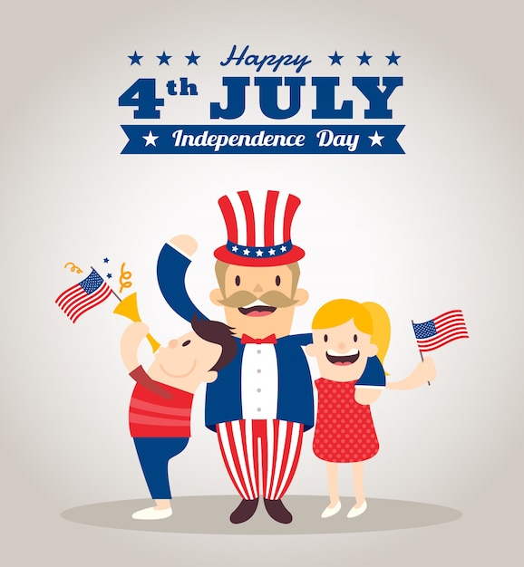 Free vector independence day illustration with uncle sam cartoon