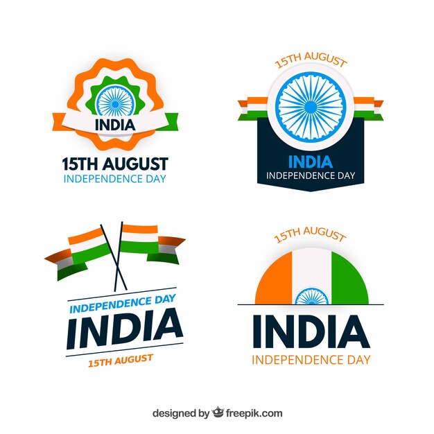 Independence day of india badge collection with flat design