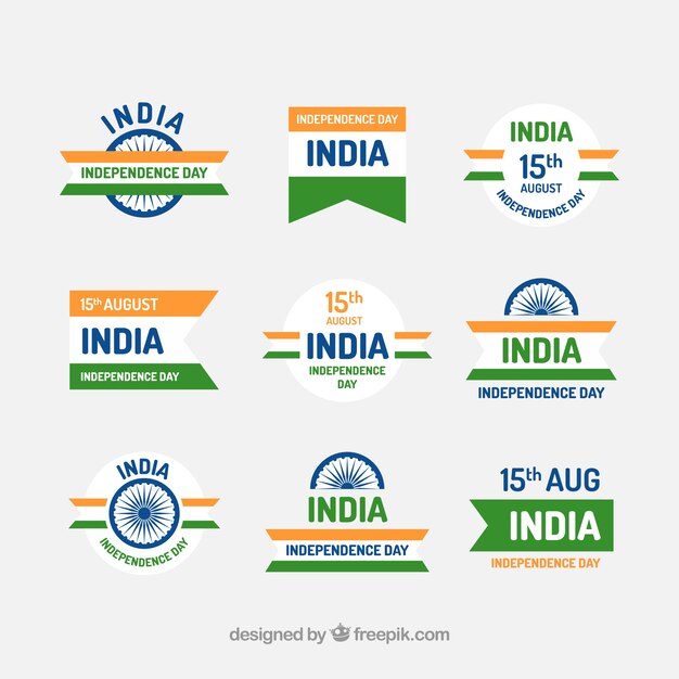 Independence day of india badge collection with flat design